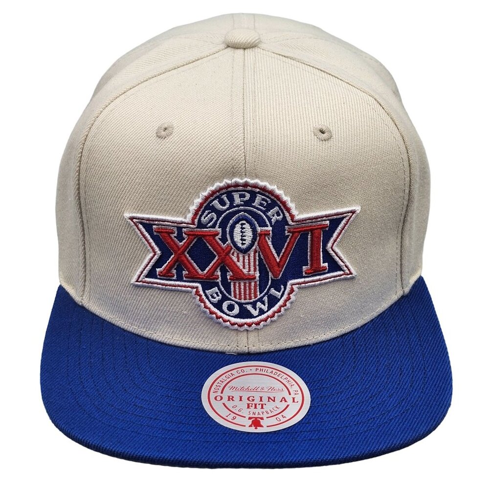NFL Super Bowl XXVI 26 Mitchell And Ness Snapback Hat Cream Blue NWT